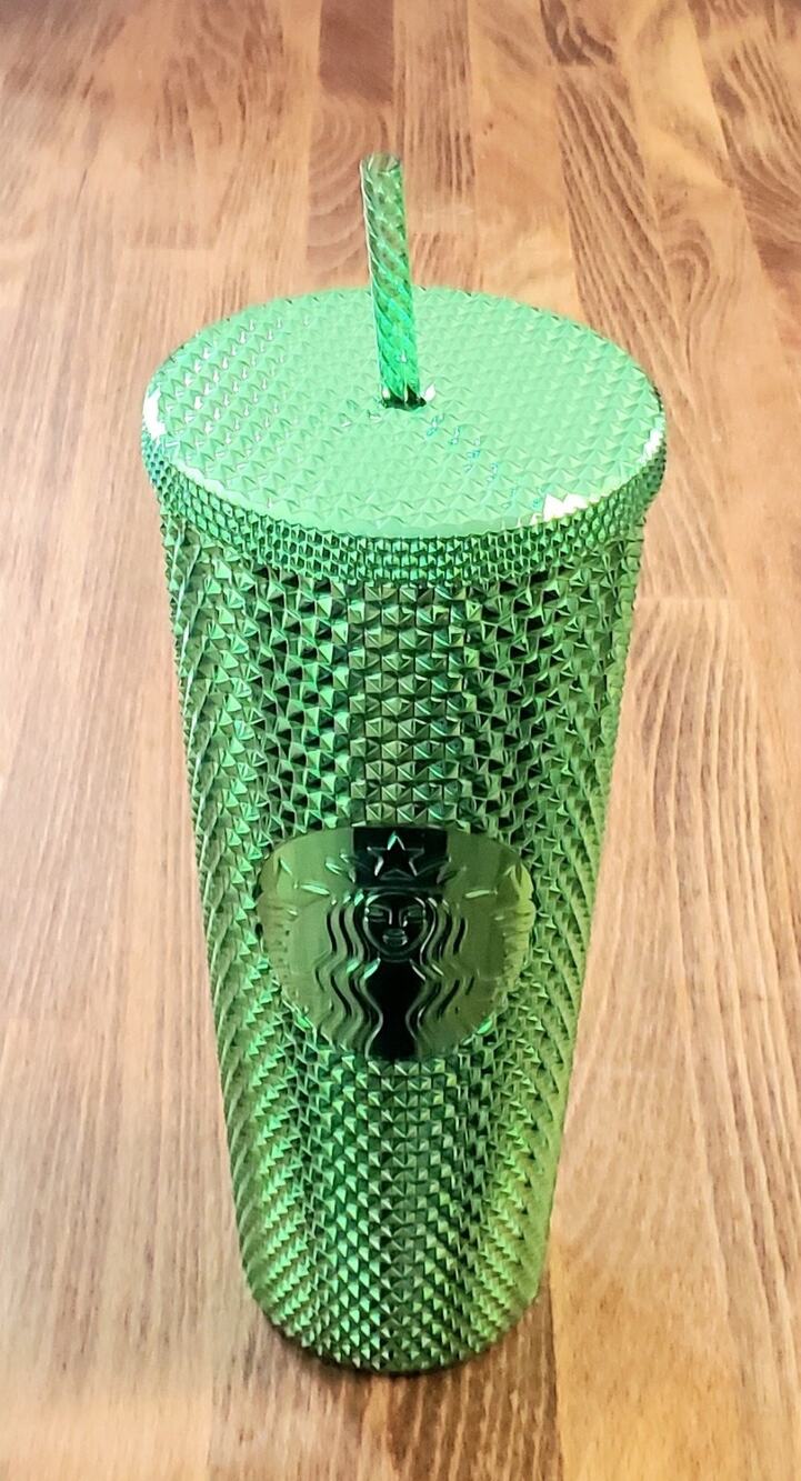 Starbucks Metallic Green Bling Studded Cup 24oz Holiday 2023 Cup Tumbler